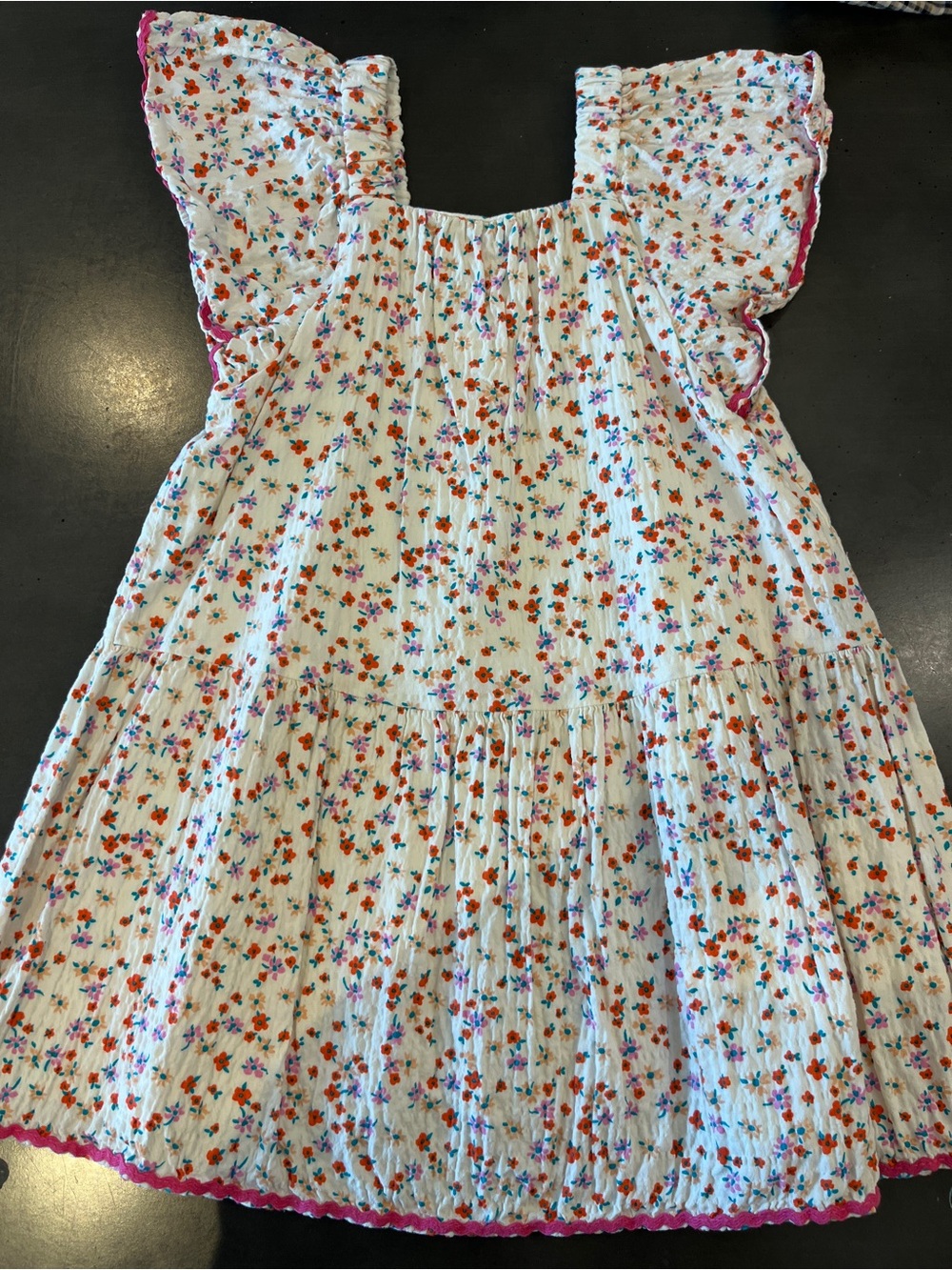 Zara White Floral Dress with Pink Trim